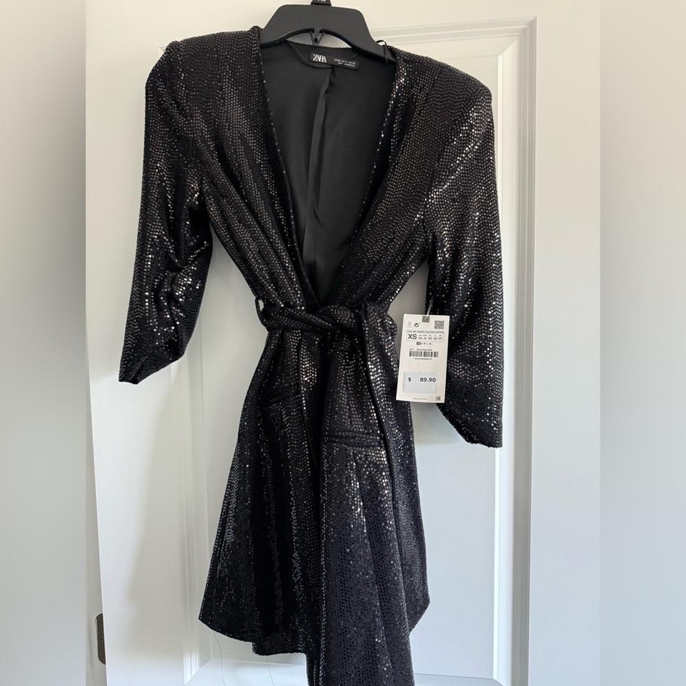 Zara Black sequin glitter, blazer dress, tags xs
